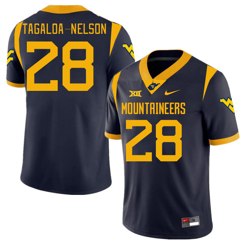 #28 Aden Tagaloa-Nelson West Virginia Mountaineers College 2024 New Uniforms Football Jerseys Stitched Sale-Navy